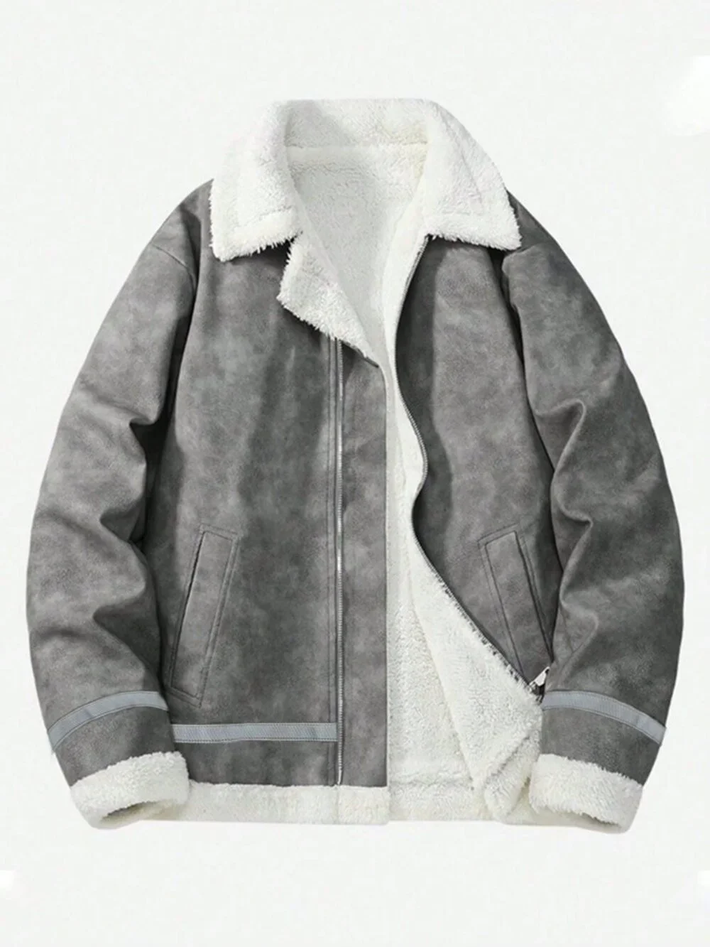Grey Casual Men's Loose Fit Jacket Outdoor Sports Thermal Lined Coat